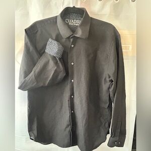 Cuadra Men's Dark Gray/Black Casual Button Down Shirt with Blue Design Cuffs